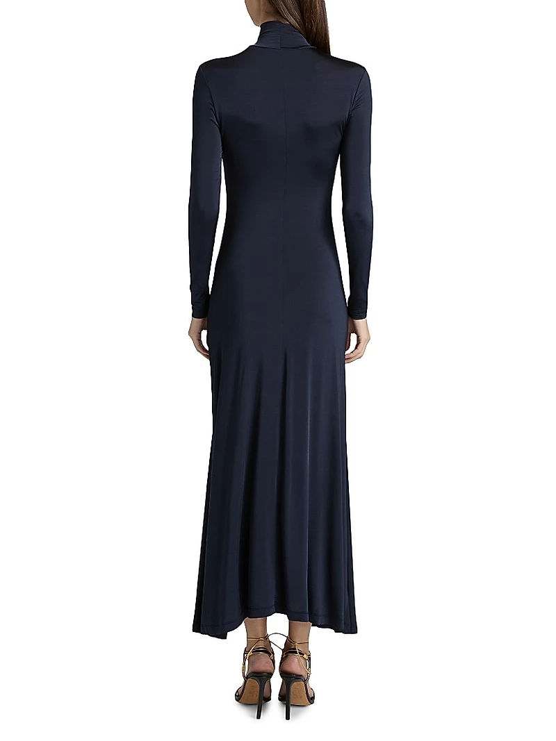 Ida Turtleneck Ruched Satin Maxi Dress