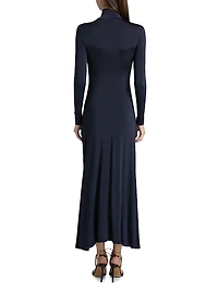Ida Turtleneck Ruched Satin Maxi Dress