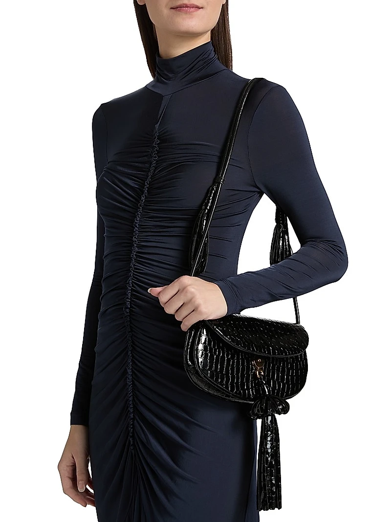 Ida Turtleneck Ruched Satin Maxi Dress