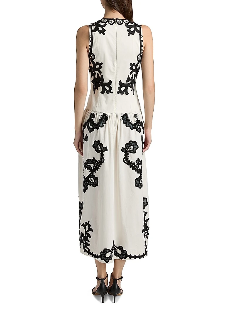 Sonali Appliqué-Embroidered Cotton Midi-Dress