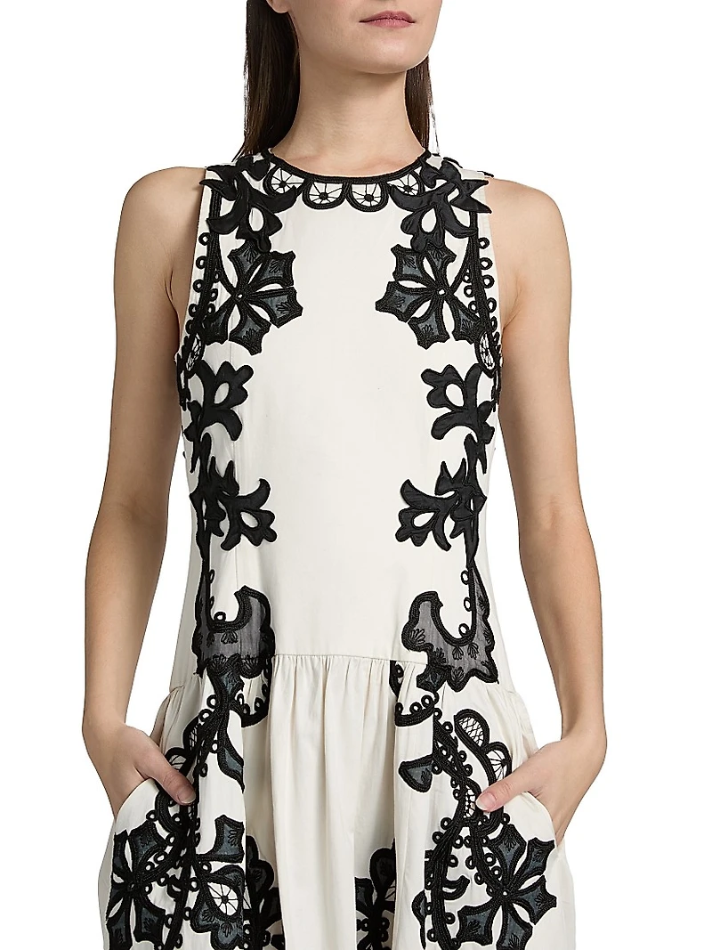 Sonali Appliqué-Embroidered Cotton Midi-Dress