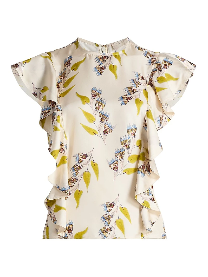 Anna Zemankova Botanical Ruffled Silk Top