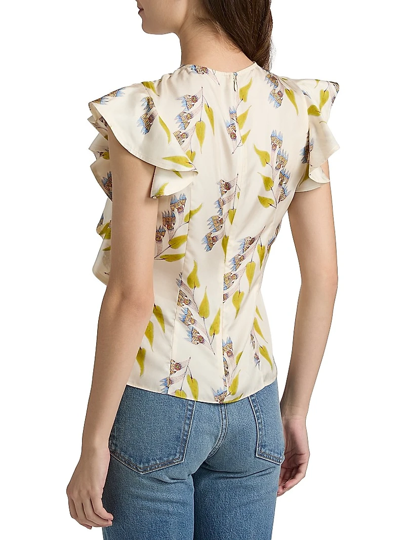 Anna Zemankova Botanical Ruffled Silk Top