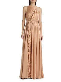 Pleated Silk Gown