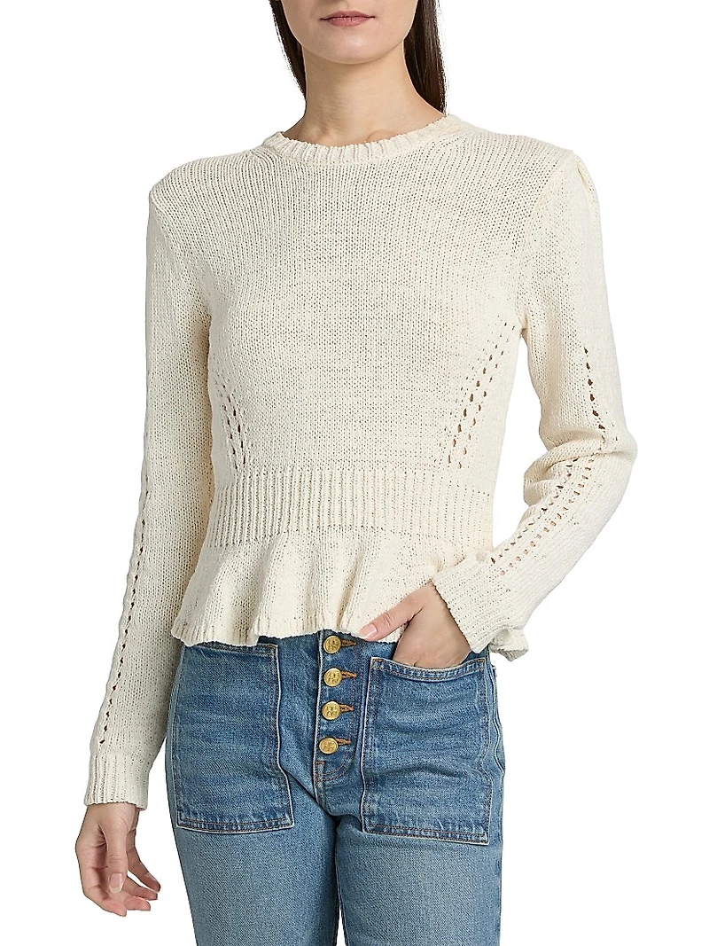 Aurelie Open-Knit Peplum Pullover Sweater