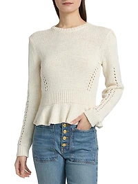 Aurelie Open-Knit Peplum Pullover Sweater