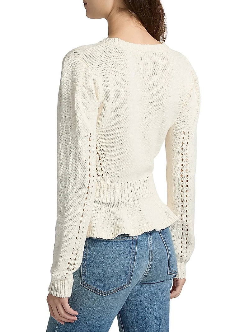 Aurelie Open-Knit Peplum Pullover Sweater