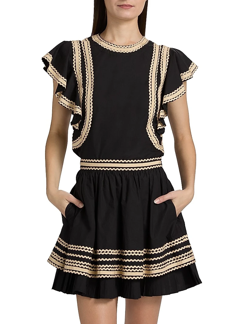 Anora Scalloped-Trim Cotton Top