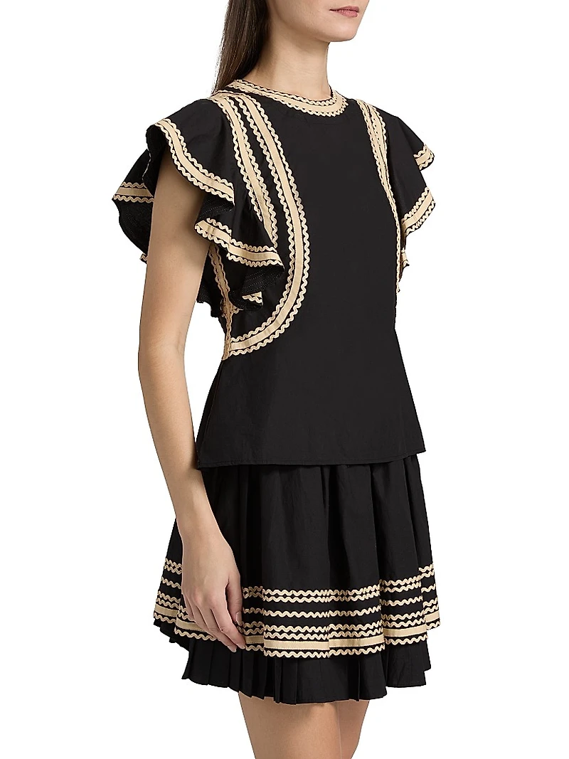 Anora Scalloped-Trim Cotton Top