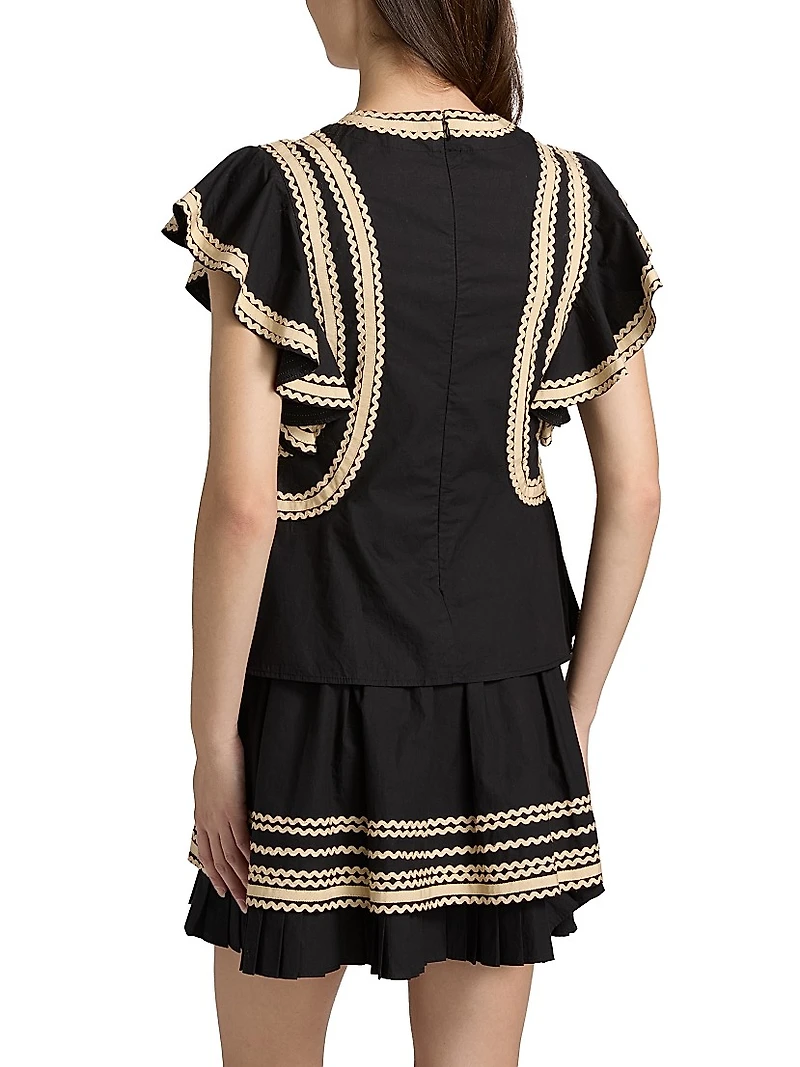 Anora Scalloped-Trim Cotton Top