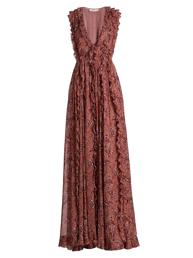 Aida Printed Silk-Blend Ruffled Gown