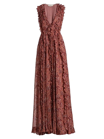 Aida Printed Silk-Blend Ruffled Gown