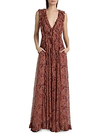 Aida Printed Silk-Blend Ruffled Gown