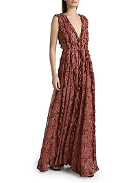 Aida Printed Silk-Blend Ruffled Gown