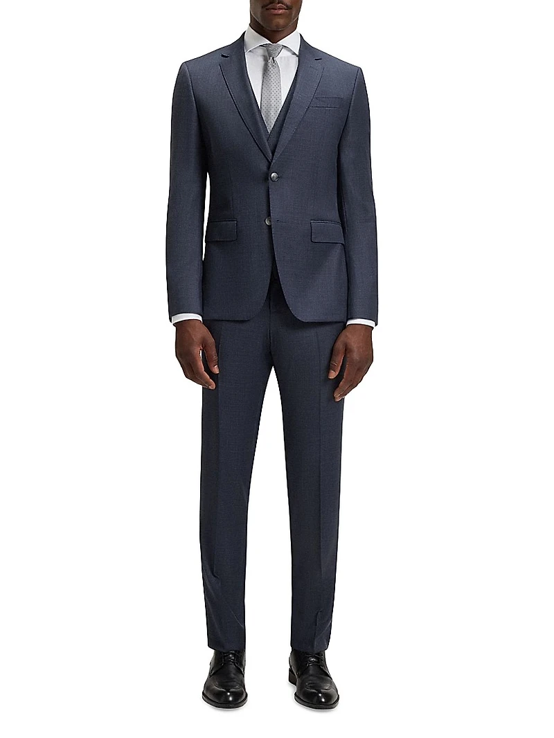 Three-Piece Slim-fit Suit Patterned Stretch Wool