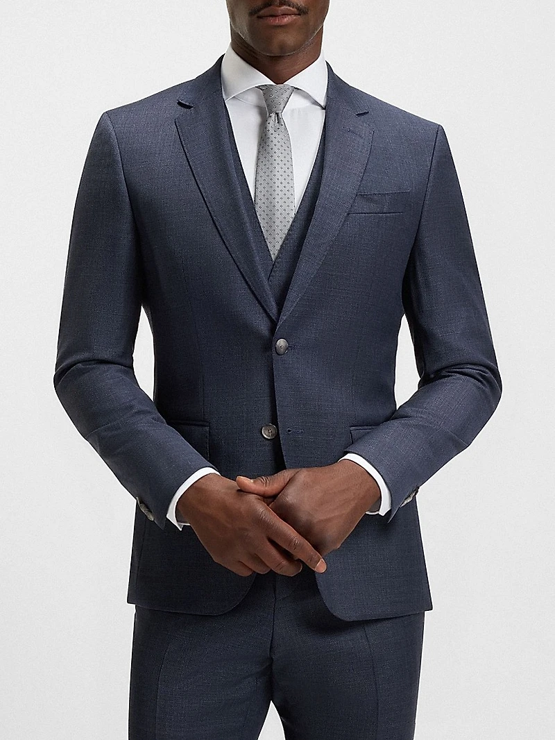 Three-Piece Slim-fit Suit Patterned Stretch Wool