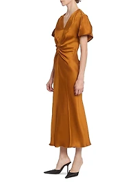 Gathered V-Neck Midi-Dress