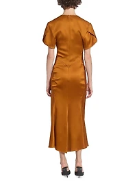 Gathered V-Neck Midi-Dress