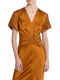 Gathered V-Neck Midi-Dress