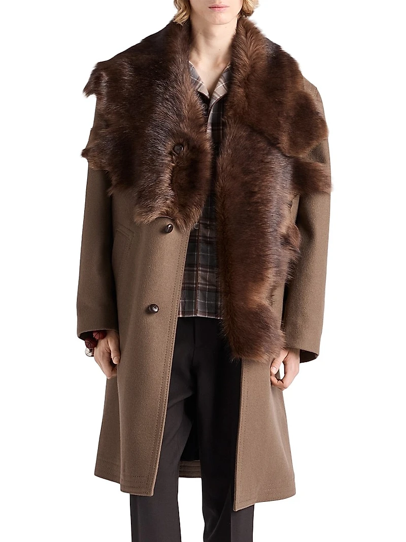 Wool Coat with Shearling Collar