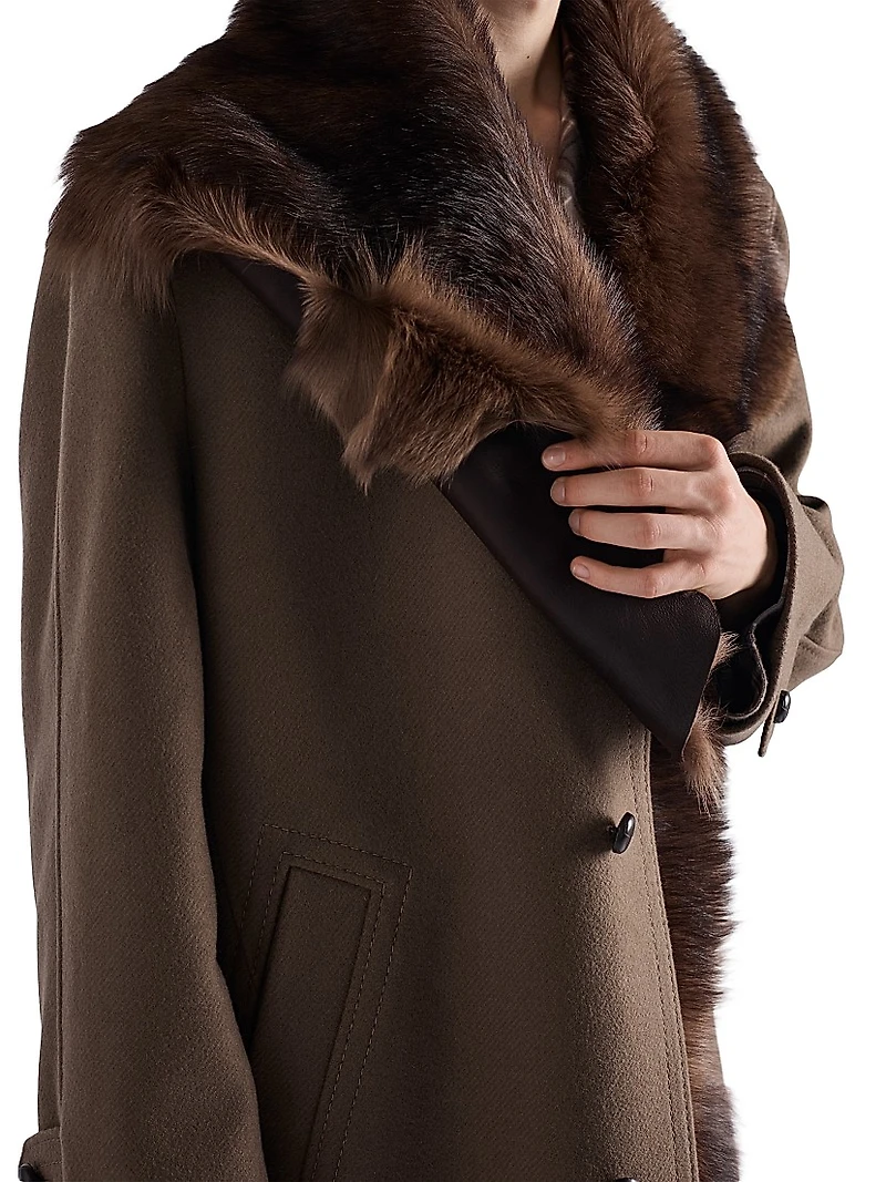 Wool Coat with Shearling Collar