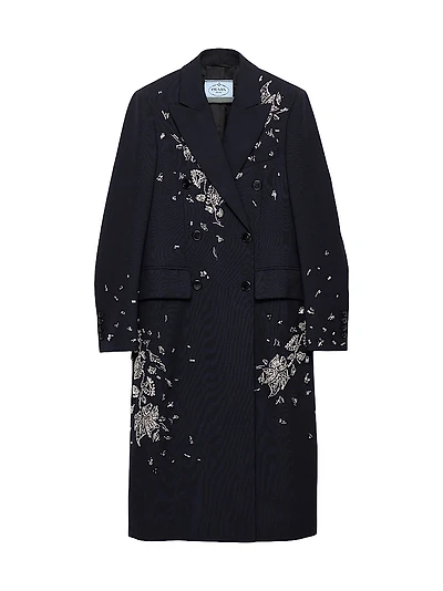Embroidered Double-Breasted Rush Stitch Wool Coat