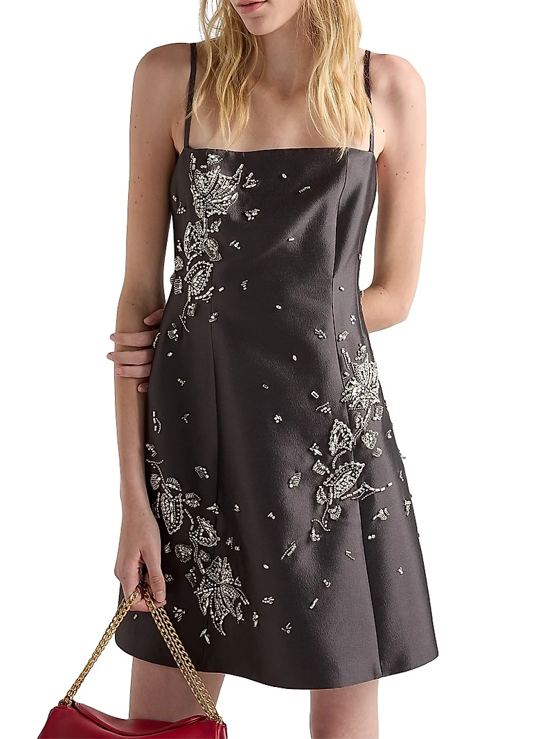 Embroidered Silk and Wool Mini-Dress