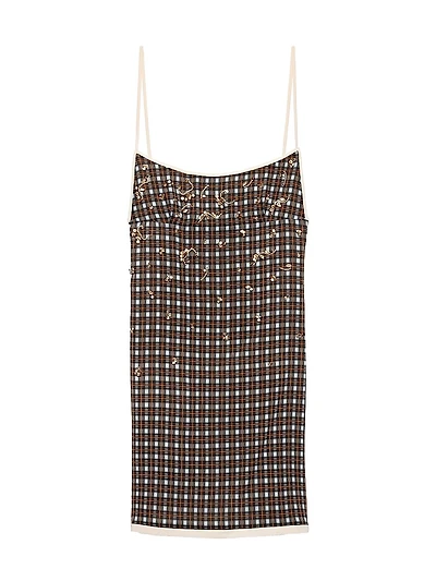 Embellished Checked Georgette Mini-Dress