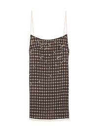 Embellished Checked Georgette Mini-Dress