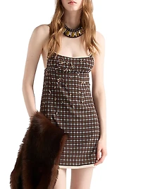 Embellished Checked Georgette Mini-Dress