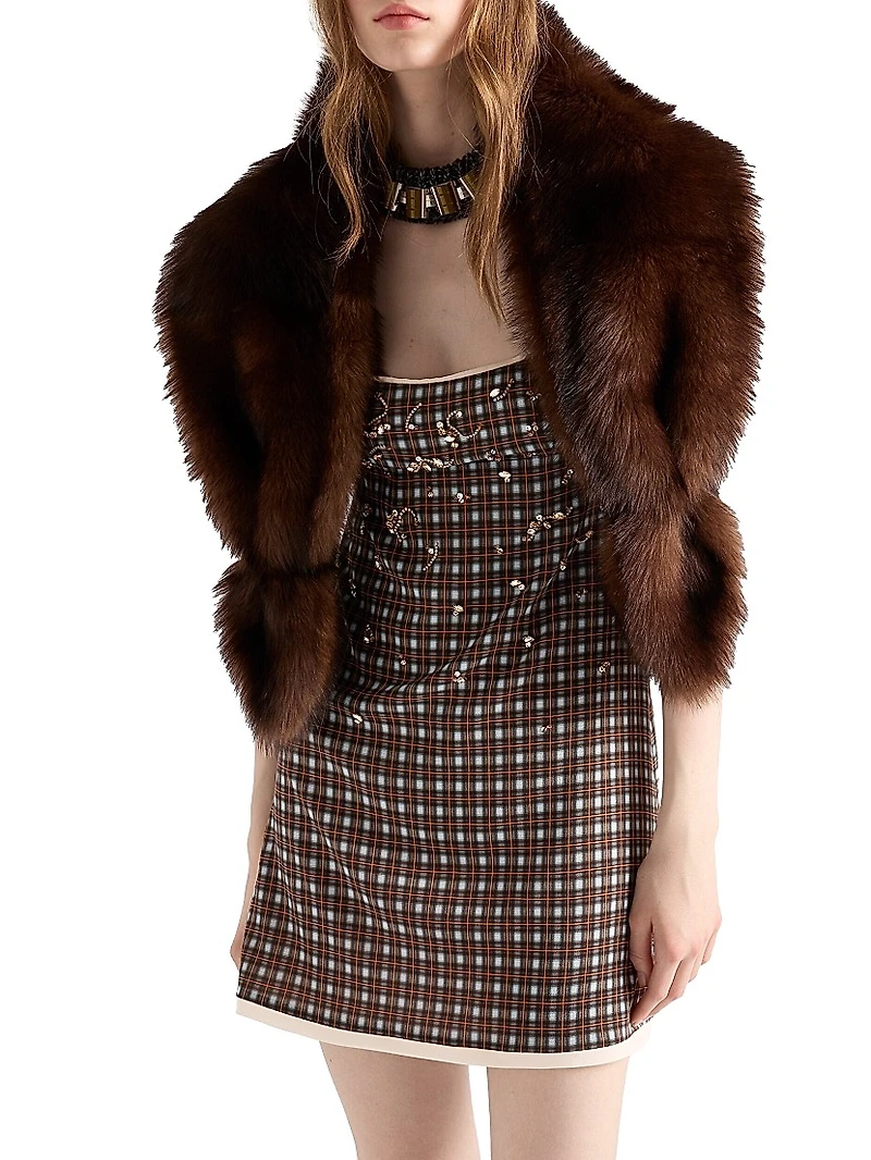 Embellished Checked Georgette Mini-Dress