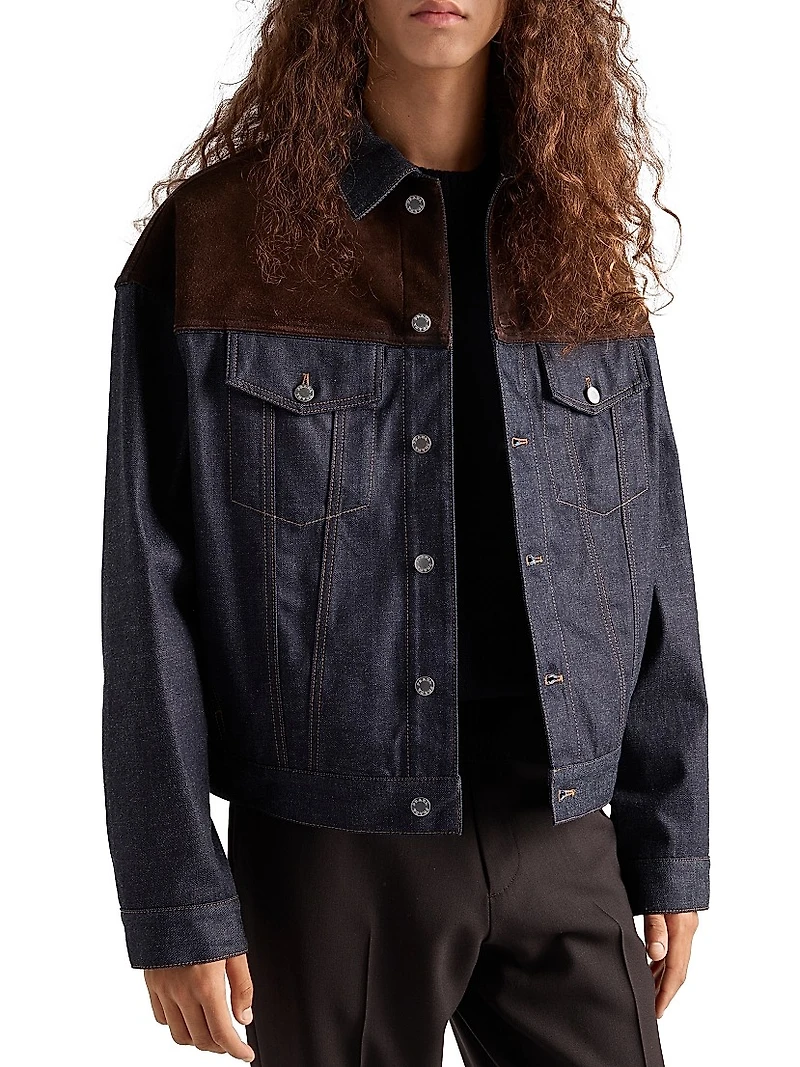 Denim and Suede Blouson Jacket