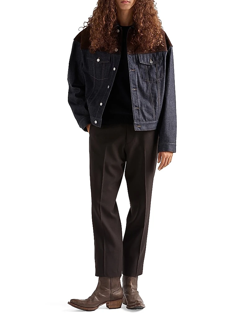 Denim and Suede Blouson Jacket