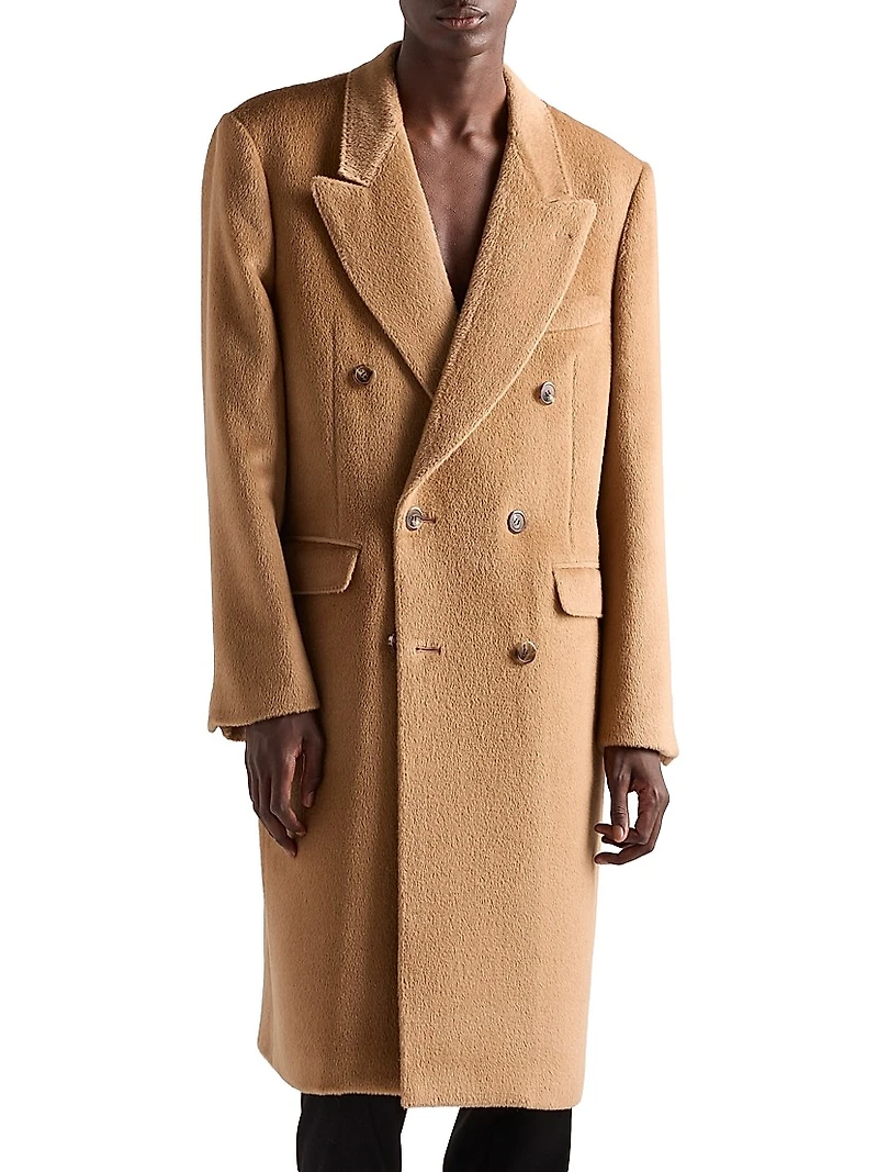 Double-Breasted Wool Blend Coat