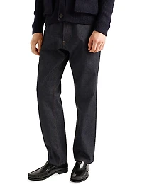 Raw Denim Jeans with Leather Strap