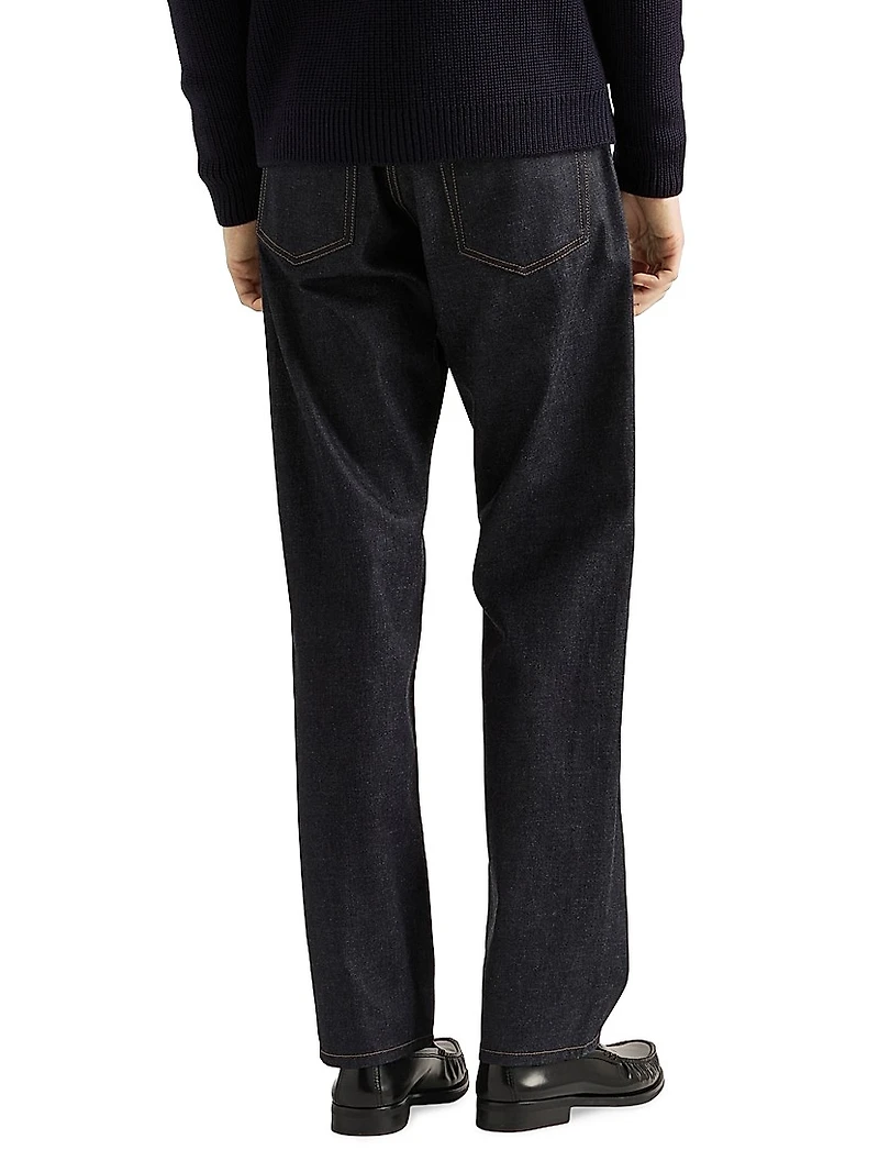 Raw Denim Jeans with Leather Strap