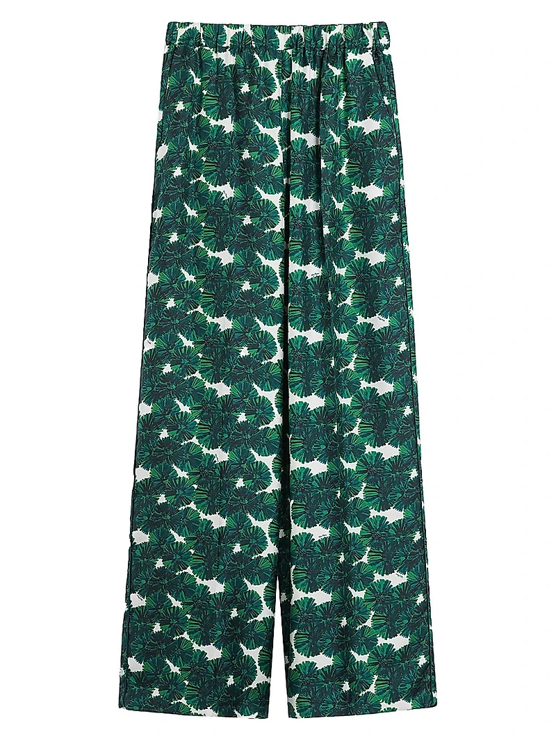 Printed Silk Wide-Leg Trousers