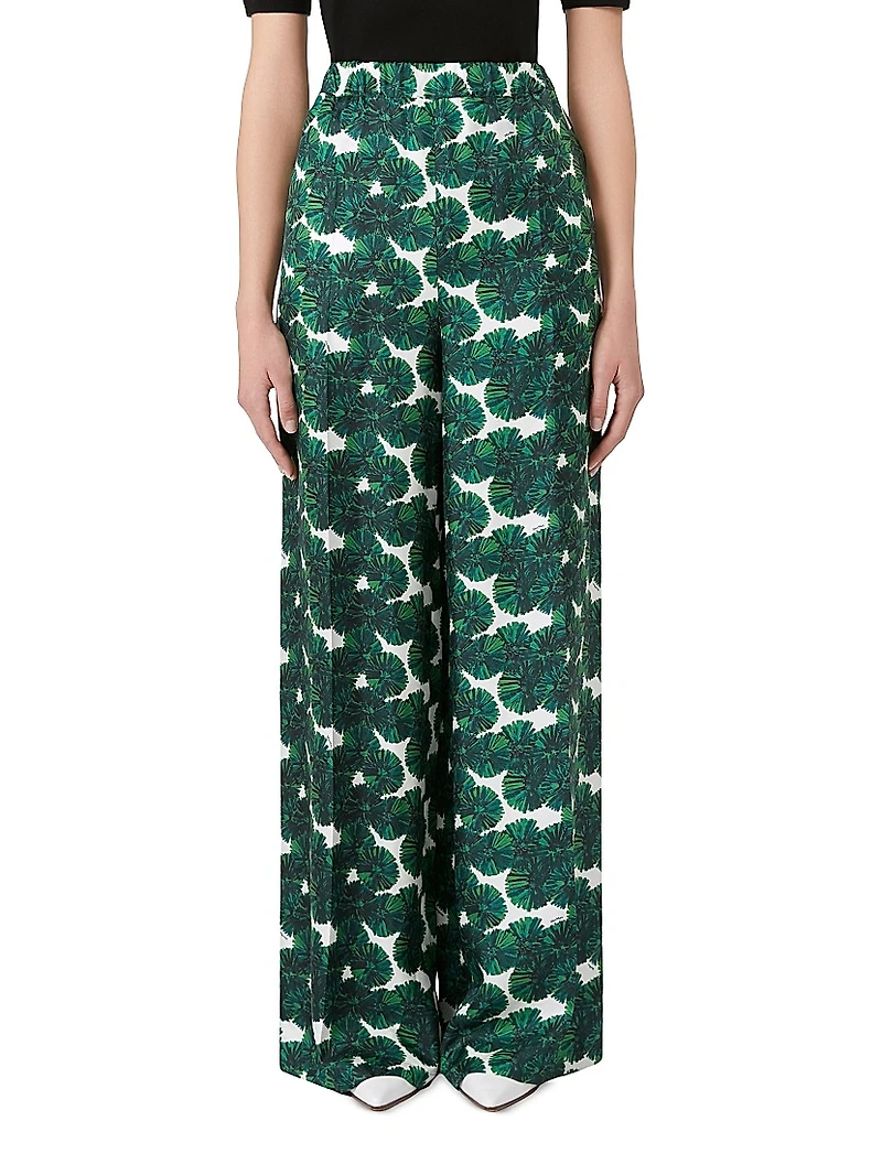 Printed Silk Wide-Leg Trousers