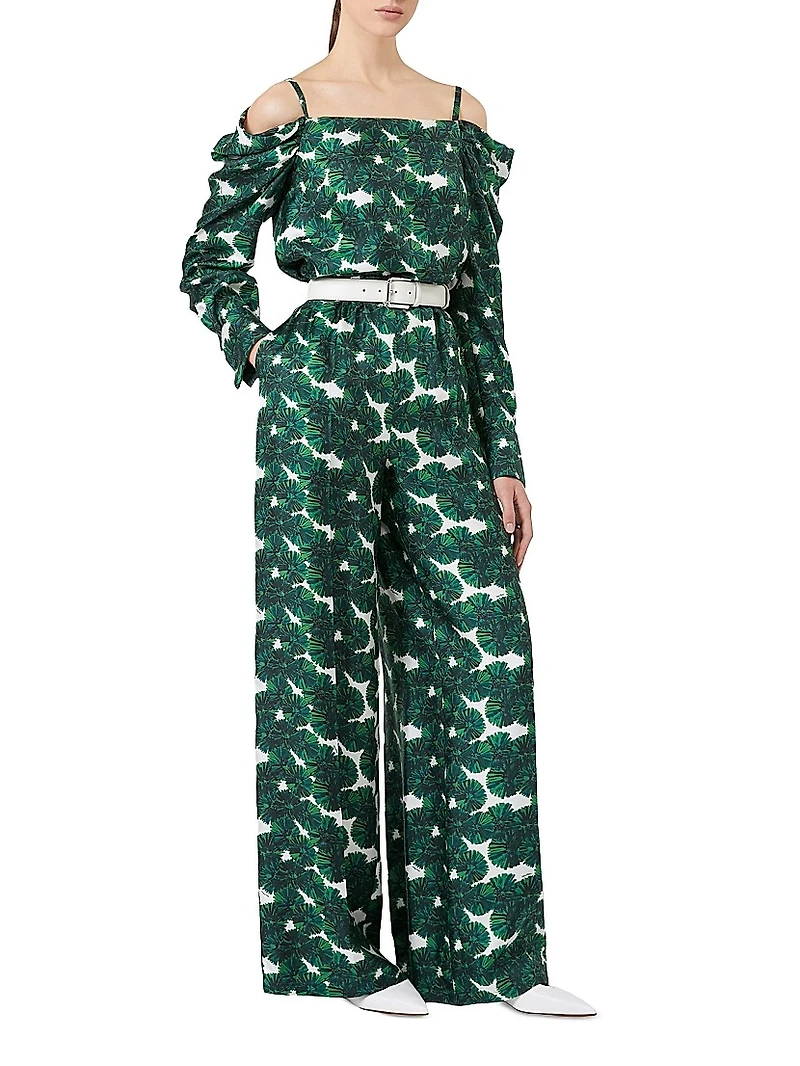 Printed Silk Wide-Leg Trousers