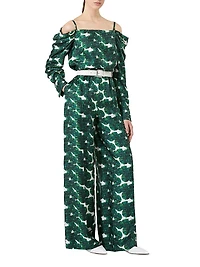 Printed Silk Wide-Leg Trousers