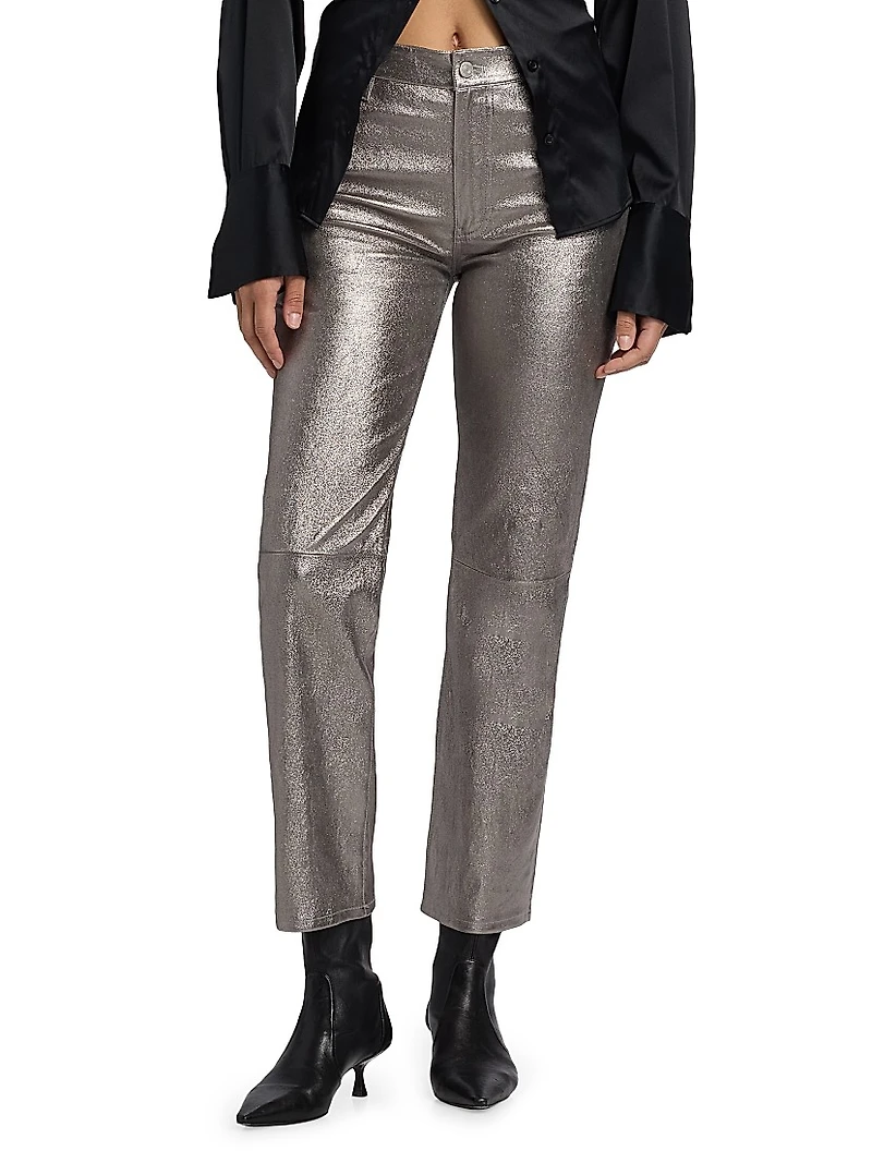 Le Sleek Metallic Leather Pants