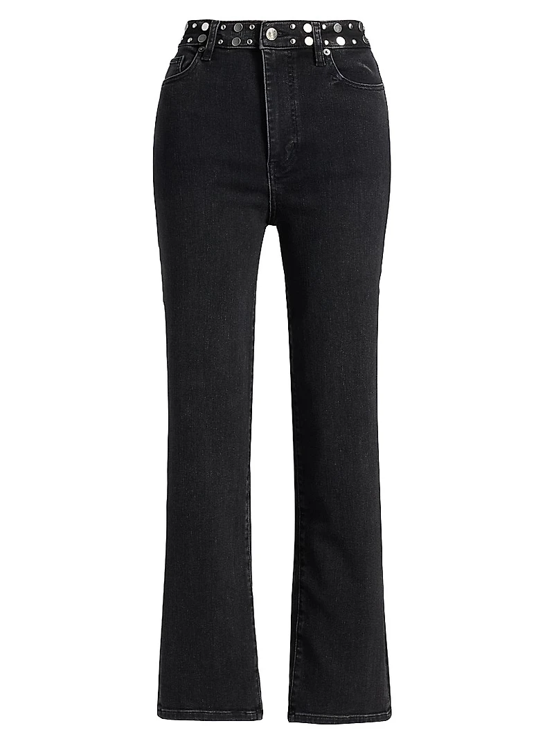 Le Sleek Studded Stretch Straight-Leg Jeans