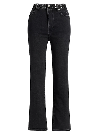 Le Sleek Studded Stretch Straight-Leg Jeans