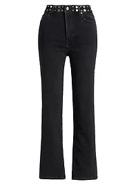 Le Sleek Studded Stretch Straight-Leg Jeans