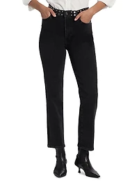 Le Sleek Studded Stretch Straight-Leg Jeans