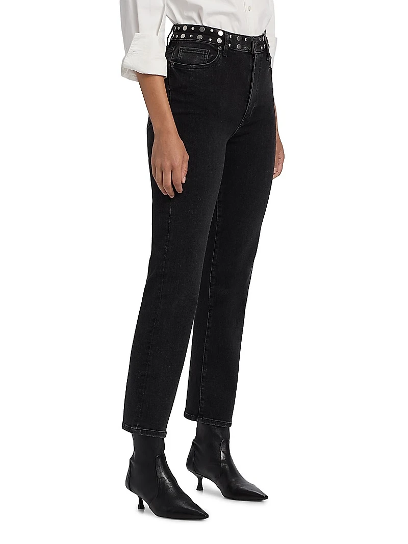 Le Sleek Studded Stretch Straight-Leg Jeans