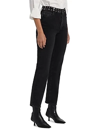 Le Sleek Studded Stretch Straight-Leg Jeans