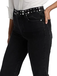 Le Sleek Studded Stretch Straight-Leg Jeans