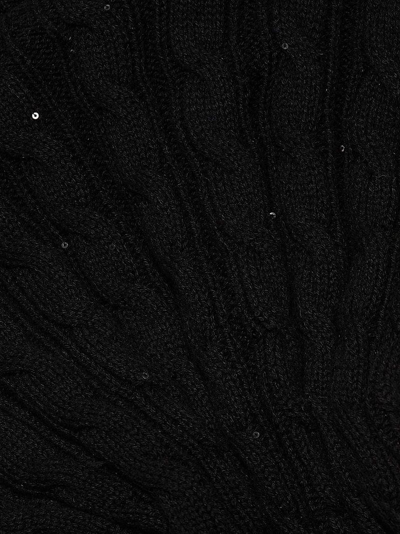 Sequin-Embellished Cable-Knit Short-Sleeve Sweater