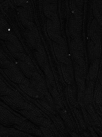 Sequin-Embellished Cable-Knit Short-Sleeve Sweater